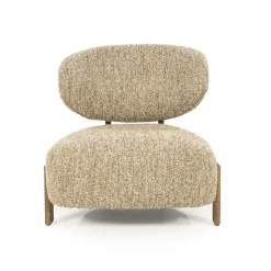 Fauteuil Reza Bouclé en bruin eikenhout - Taupe - Loft24.nl
