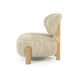 Fauteuil Reza Bouclé en naturel eikenhout - Beige - Loft24.nl