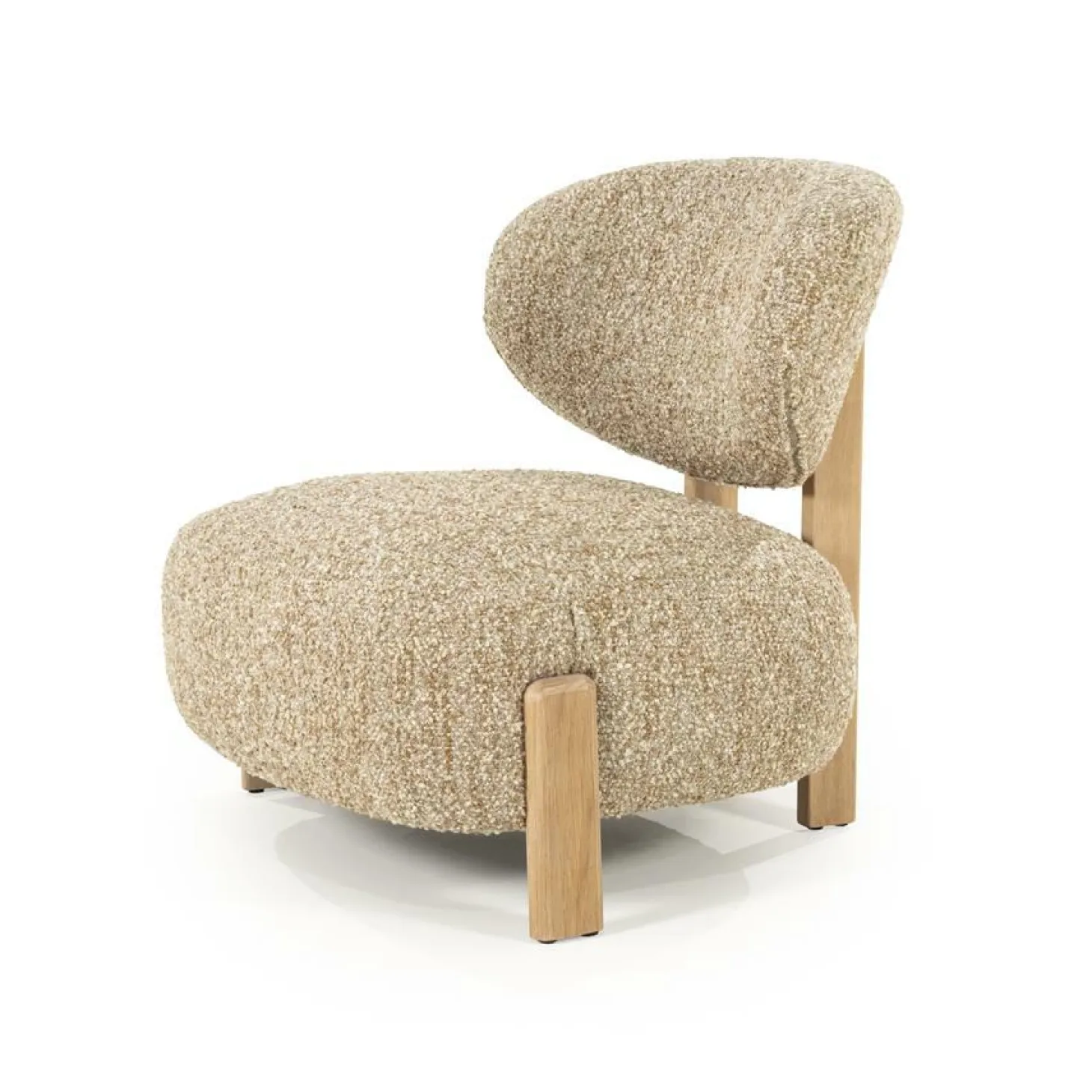 Fauteuil Reza Bouclé en naturel eikenhout - Taupe - Loft24.nl