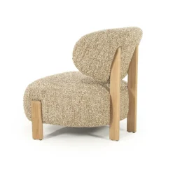 Fauteuil Reza Bouclé en naturel eikenhout - Taupe - Loft24.nl