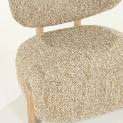 Fauteuil Reza Bouclé en naturel eikenhout - Taupe - Loft24.nl
