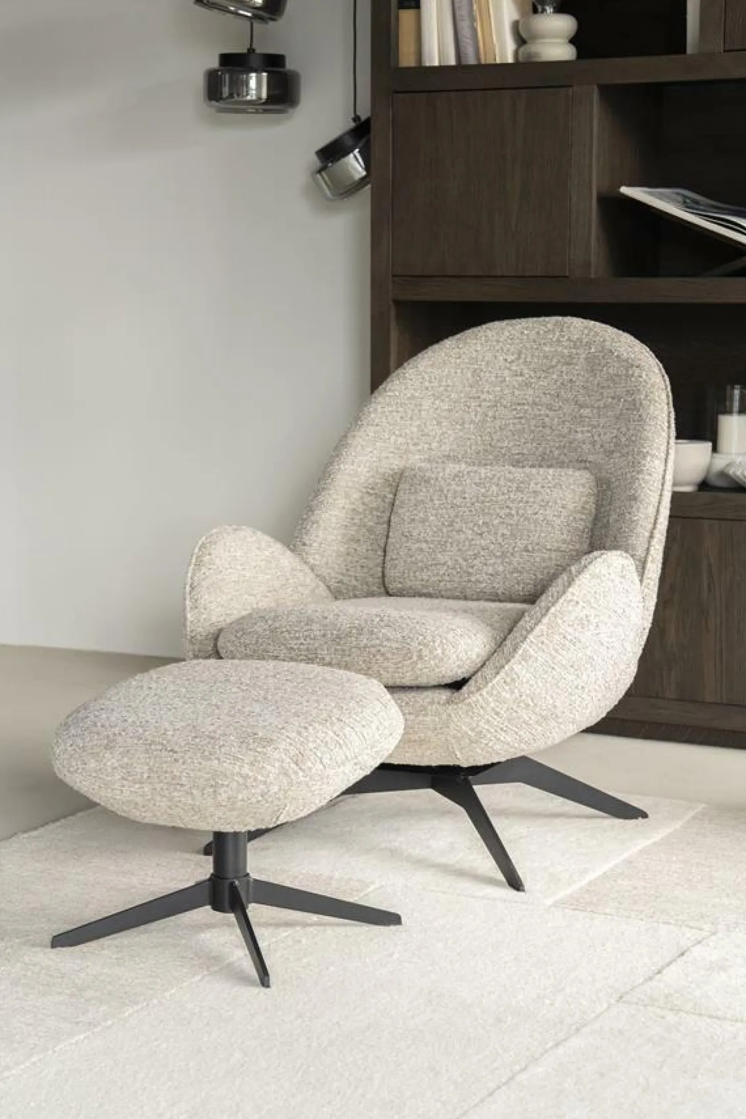 Fauteuil Ryan Met hocker Bouclé - Beige - Loft24.nl
