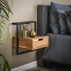 Hangend Nachtkastje Air Solid Acaciahout met 1 lade - Loft24.nl