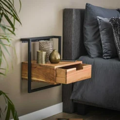 Hangend Nachtkastje Air Solid Acaciahout met 1 lade - Loft24.nl