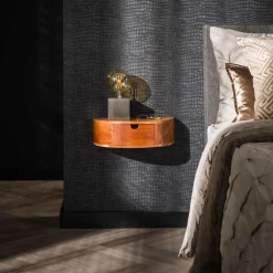 Hangend Nachtkastje Curve Acaciahout met 1 lade - Loft24.nl