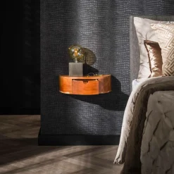 Hangend Nachtkastje Curve Acaciahout met 1 lade - Loft24.nl
