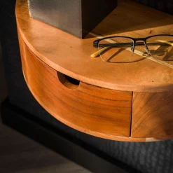 Hangend Nachtkastje Curve Acaciahout met 1 lade - Loft24.nl