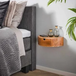 Hangend Nachtkastje Curve Acaciahout met 1 lade - Loft24.nl