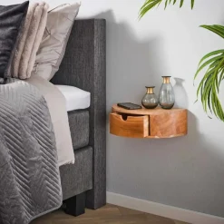 Hangend Nachtkastje Curve Acaciahout met 1 lade - Loft24.nl