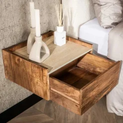 Hangend Nachtkastje Nuovo Travertin Met 1 lade - Loft24.nl