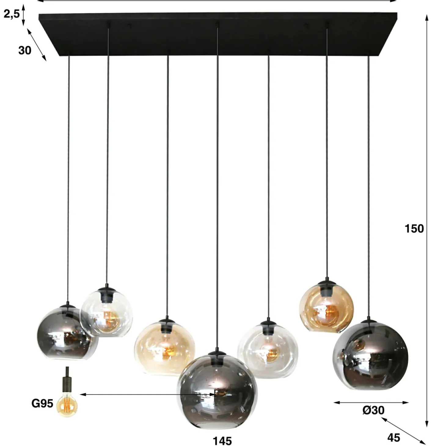 Hanglamp 4+3 multi globe XL - Loft24.nl