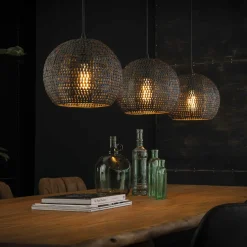 Hanglamp Armor Half Rond Zwart Bruin - 3 lampen - Loft24.nl