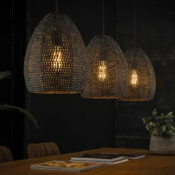 Hanglamp Armor Ovaal Zwart Bruin - 3 lampen - Loft24.nl