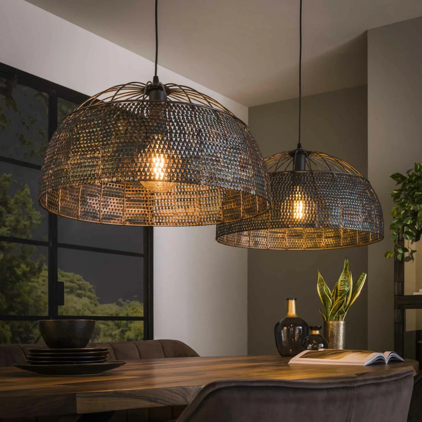 Hanglamp Armor Zwart Bruin - 2 lampen - Loft24.nl