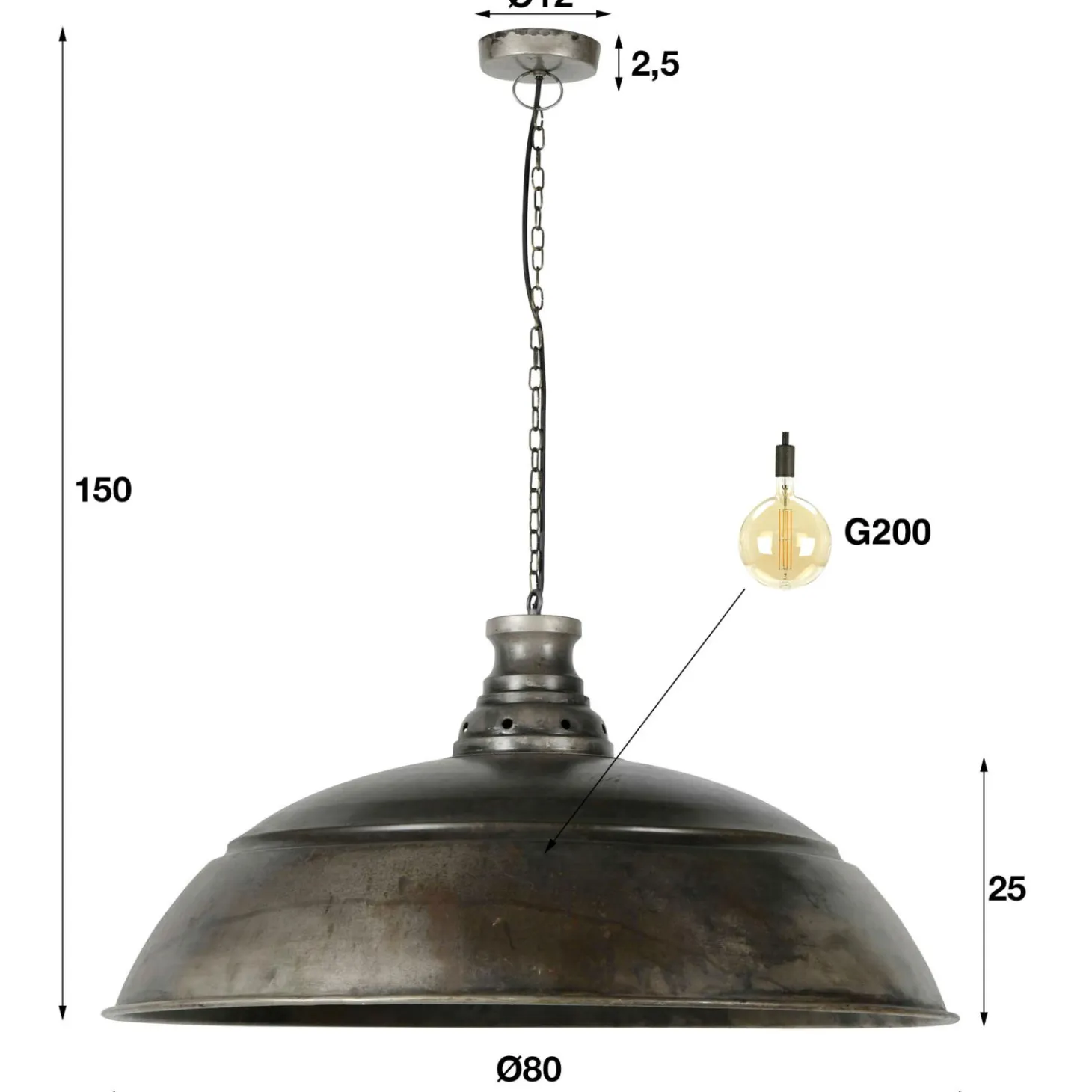 Hanglamp Industry Ø80 met 1 lamp - Metaal - Loft24.nl