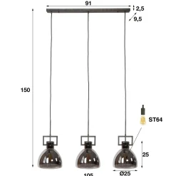 Hanglamp Industry Chromed glass 3 lampen - Loft24.nl