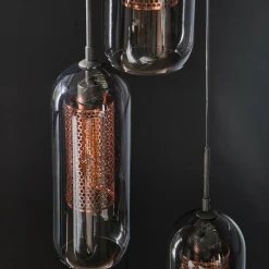 Hanglamp 3L Getrapt Getint Glas-Geperforeerd Staal - Loft24.nl