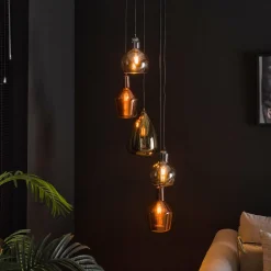 Hanglamp 5L getrapt mix glass tricolore - Loft24.nl