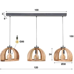 Hanglamp Launch Gebogen Spijlen Mangohout - 3 lampen - Loft24.nl