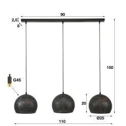 Hanglamp Punch Bol Zwart Bruin - 3 lampen - Loft24.nl