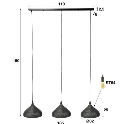Hanglamp Punch Trechter Zwart Bruin - 3 lampen - Loft24.nl