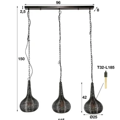 Hanglamp Wire 3 lampen - Antiek Nikkel - Loft24.nl