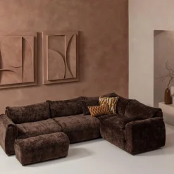 Hoekbank Baggy 3D chenille - Donkerbruin (rechts) - Loft24.nl