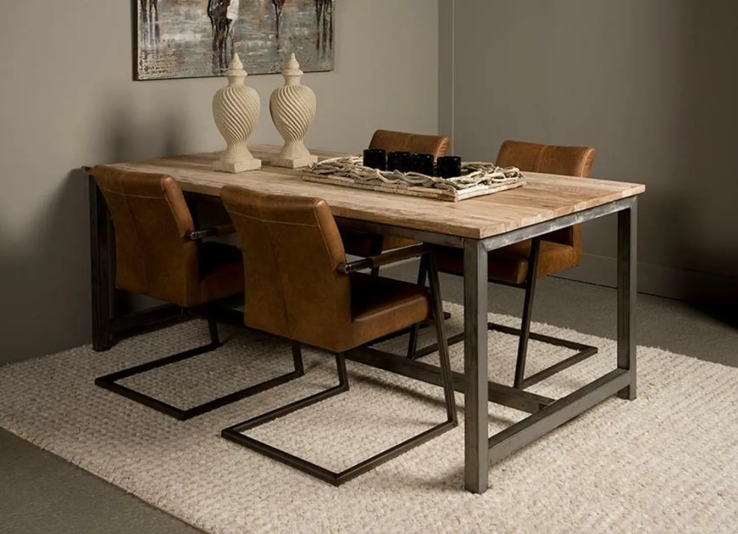 Industiële Eettafel Venetië Teak 180 cm - Loft24.nl