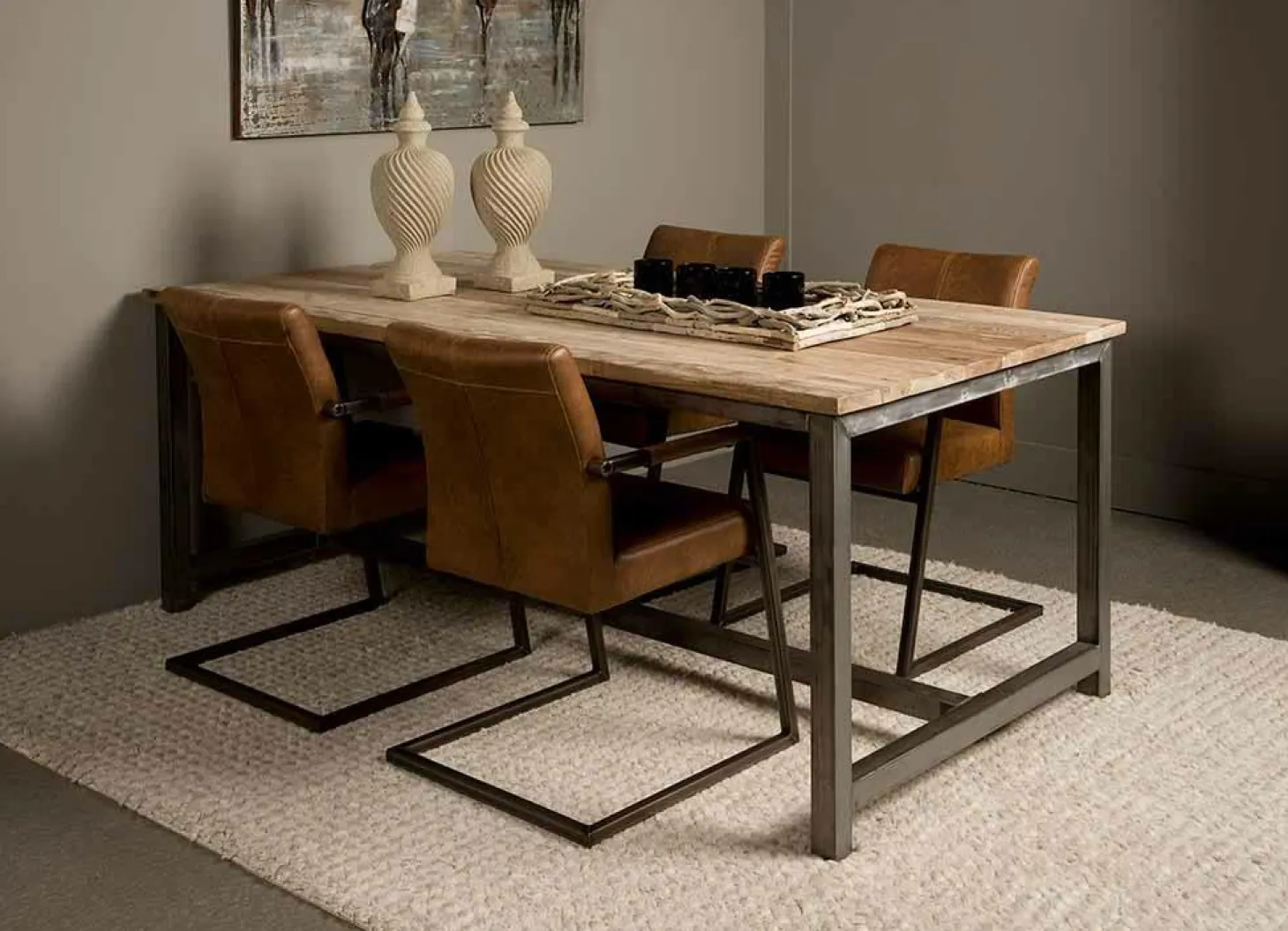 Industiële Eettafel Venetië Teak 160 cm - Loft24.nl