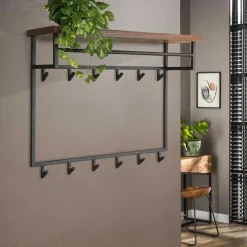 Kapstok Daytona Notenhout met 12 haken en plank - Loft24.nl