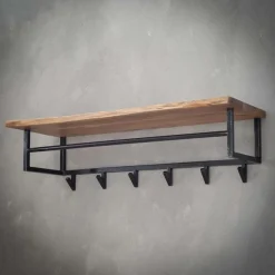 Kapstok Edge Massief Acaciahout met 6 haken en Roede - Loft24.nl