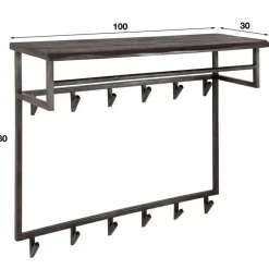 Kapstok Yucon Acaciahout met 12 haken en plank - Zwart - Loft24.nl