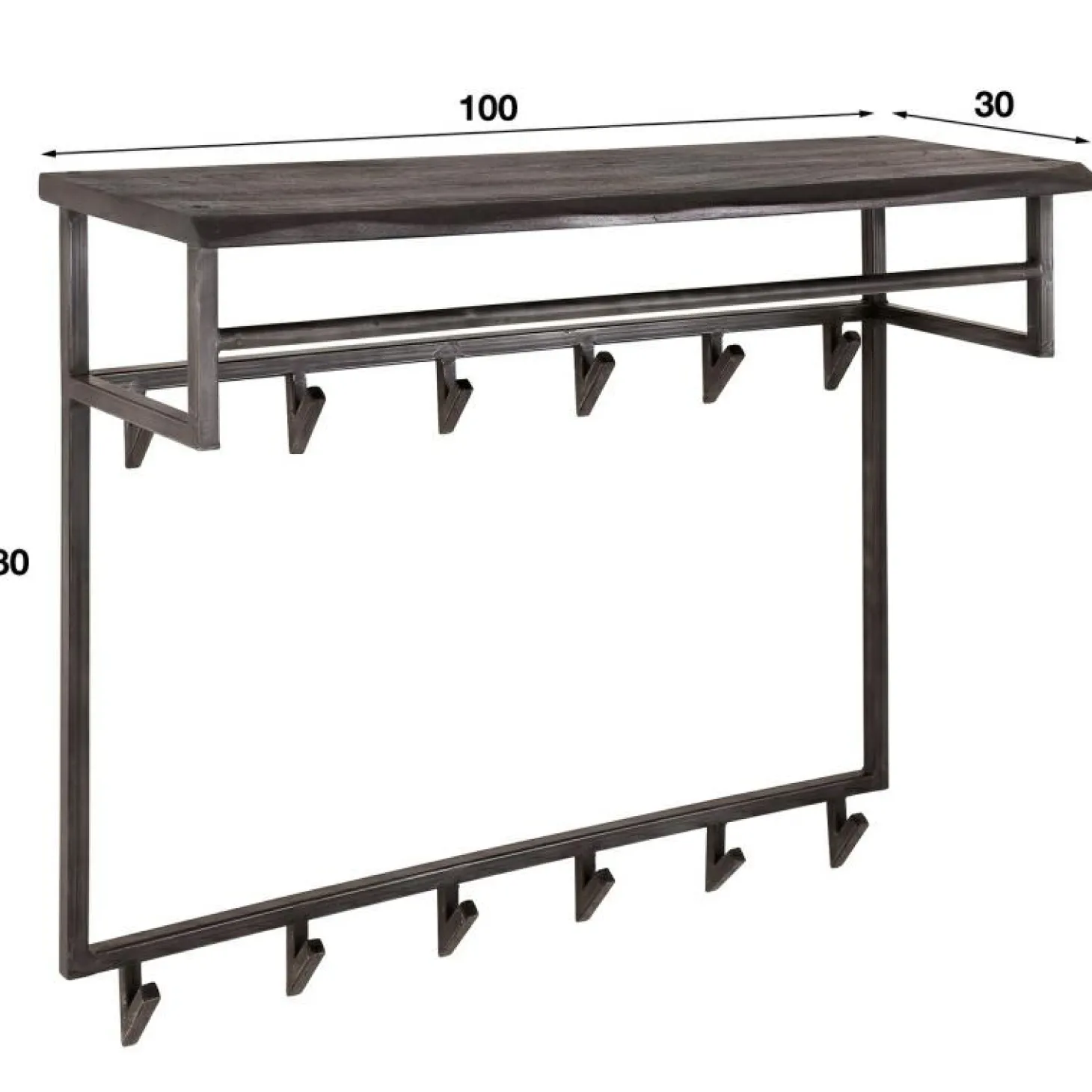 Kapstok Yucon Acaciahout met 12 haken en plank - Zwart - Loft24.nl