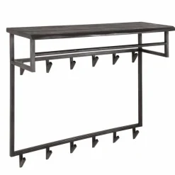 Kapstok Yucon Acaciahout met 12 haken en plank - Zwart - Loft24.nl