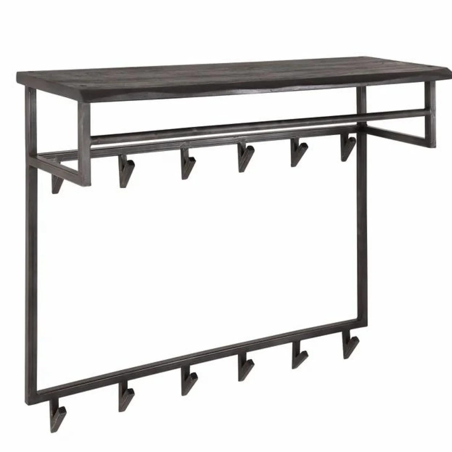 Kapstok Yucon Acaciahout met 12 haken en plank - Zwart - Loft24.nl