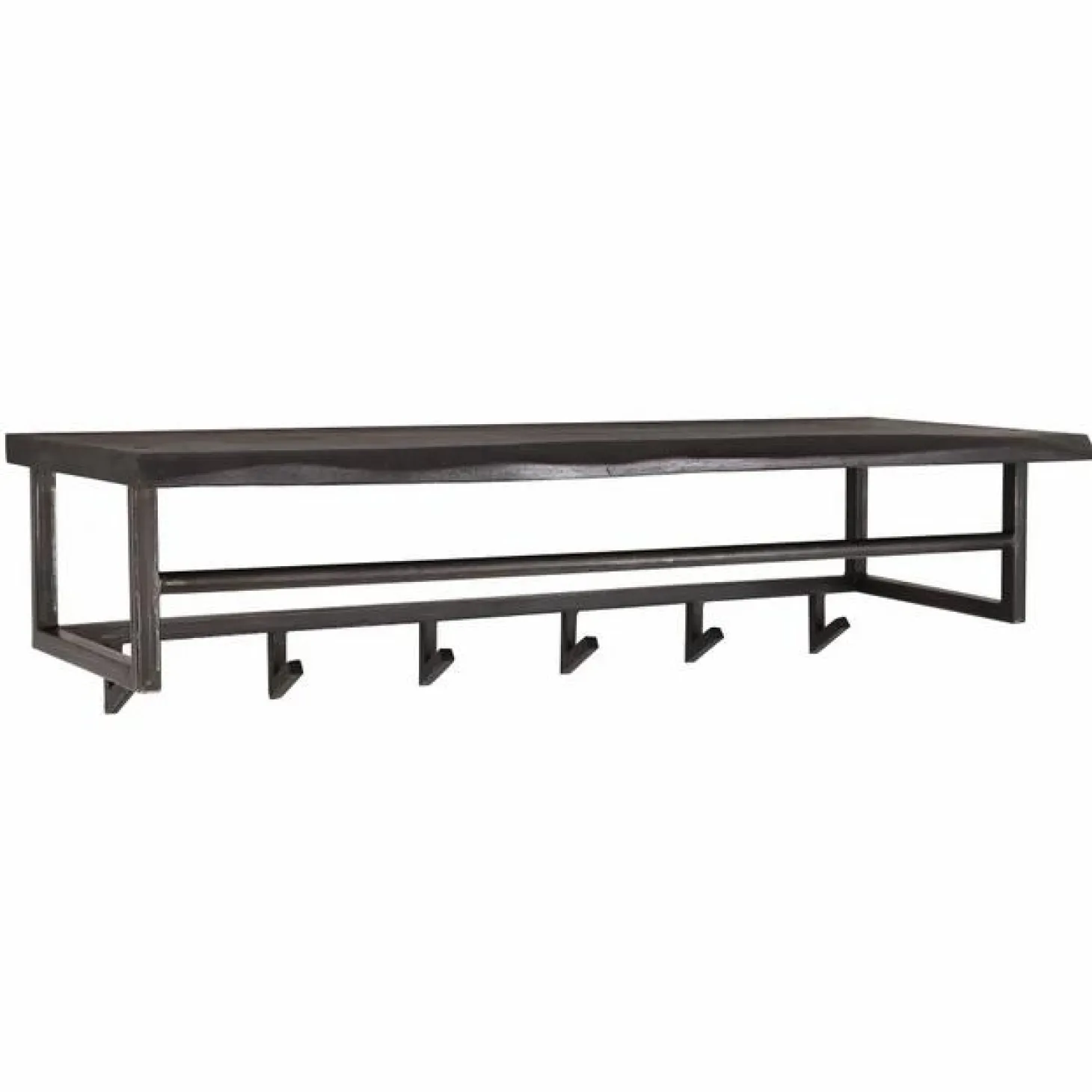 Kapstok Yucon Acaciahout met 6 haken en plank - Zwart - Loft24.nl