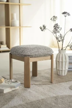 Kruk Lottie Geweven stof en eikenhout - Beige - Loft24.nl