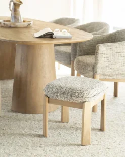 Kruk Lottie Geweven stof en eikenhout - Taupe - Loft24.nl