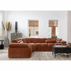 Mojo hoekbank links geweven ribstof roestbruin - Loft24.nl