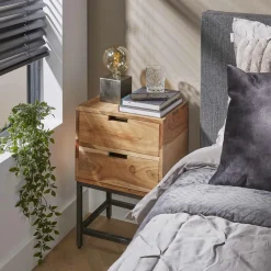 Nachtkastje Flat Acaciahout met 2 laden - Loft24.nl