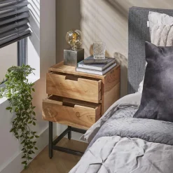 Nachtkastje Flat Acaciahout met 2 laden - Loft24.nl