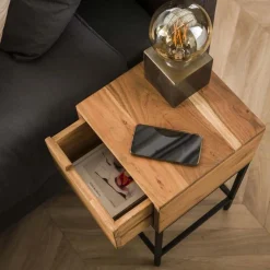 Nachtkastje Flat Acaciahout met 1 lade - Loft24.nl