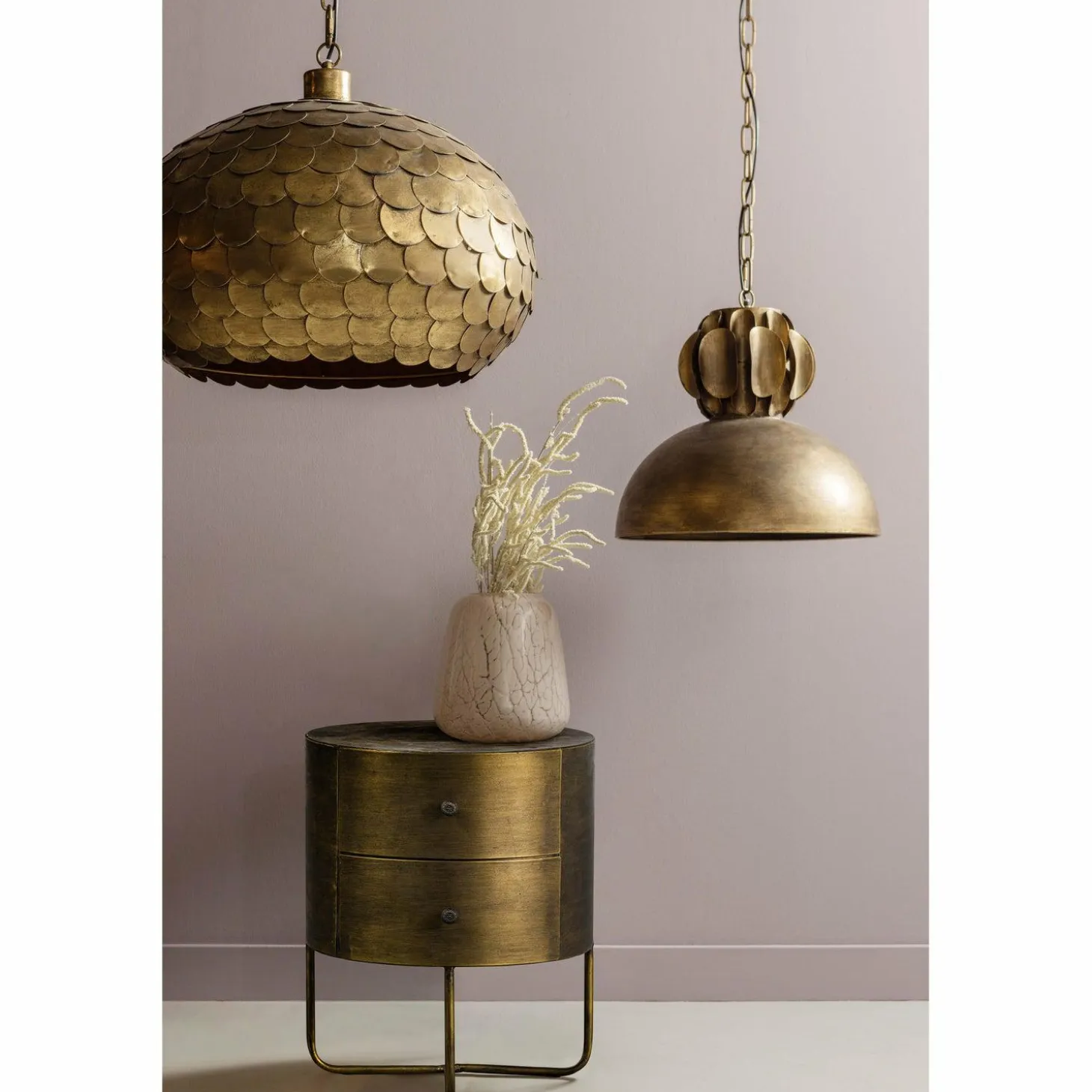 Nachtkastje Glossy Met 2 lades, kleur Antique Brass - Loft24.nl