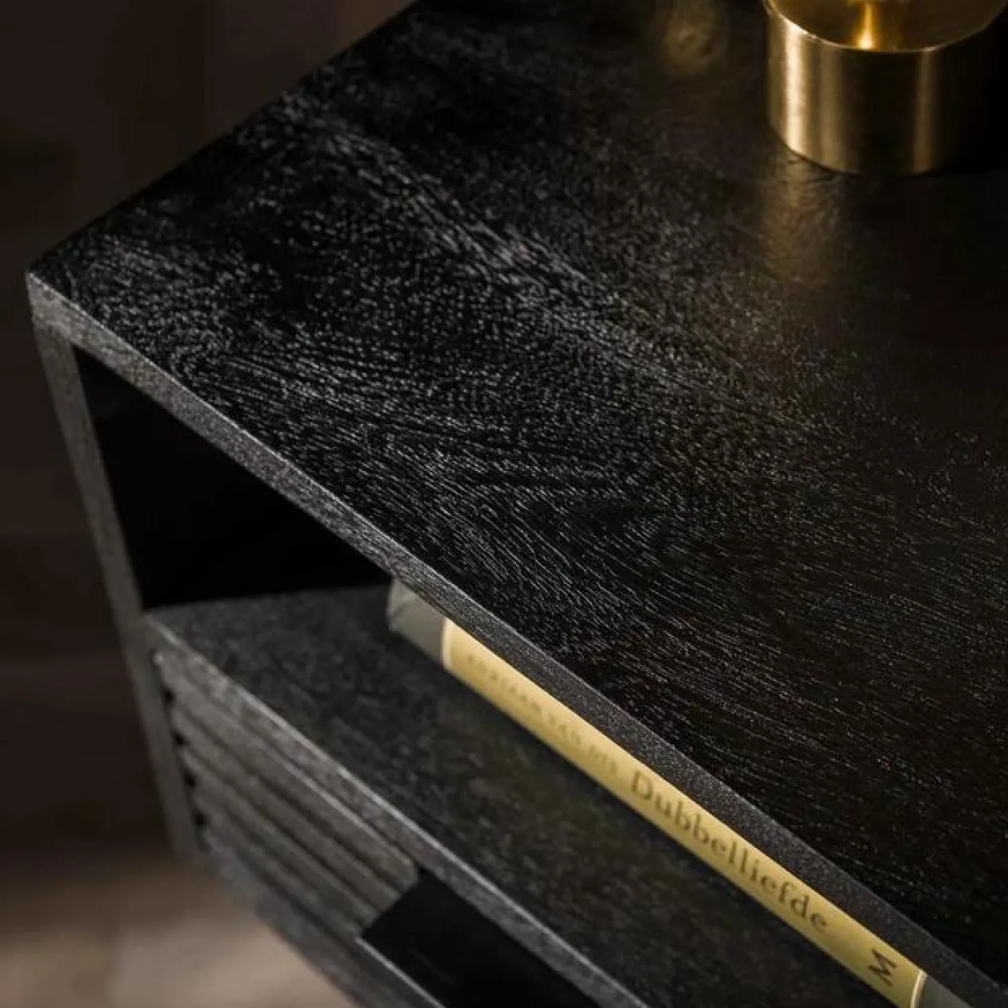 Nachtkastje Marina Mangohout met 1 lade - Zwart - Loft24.nl