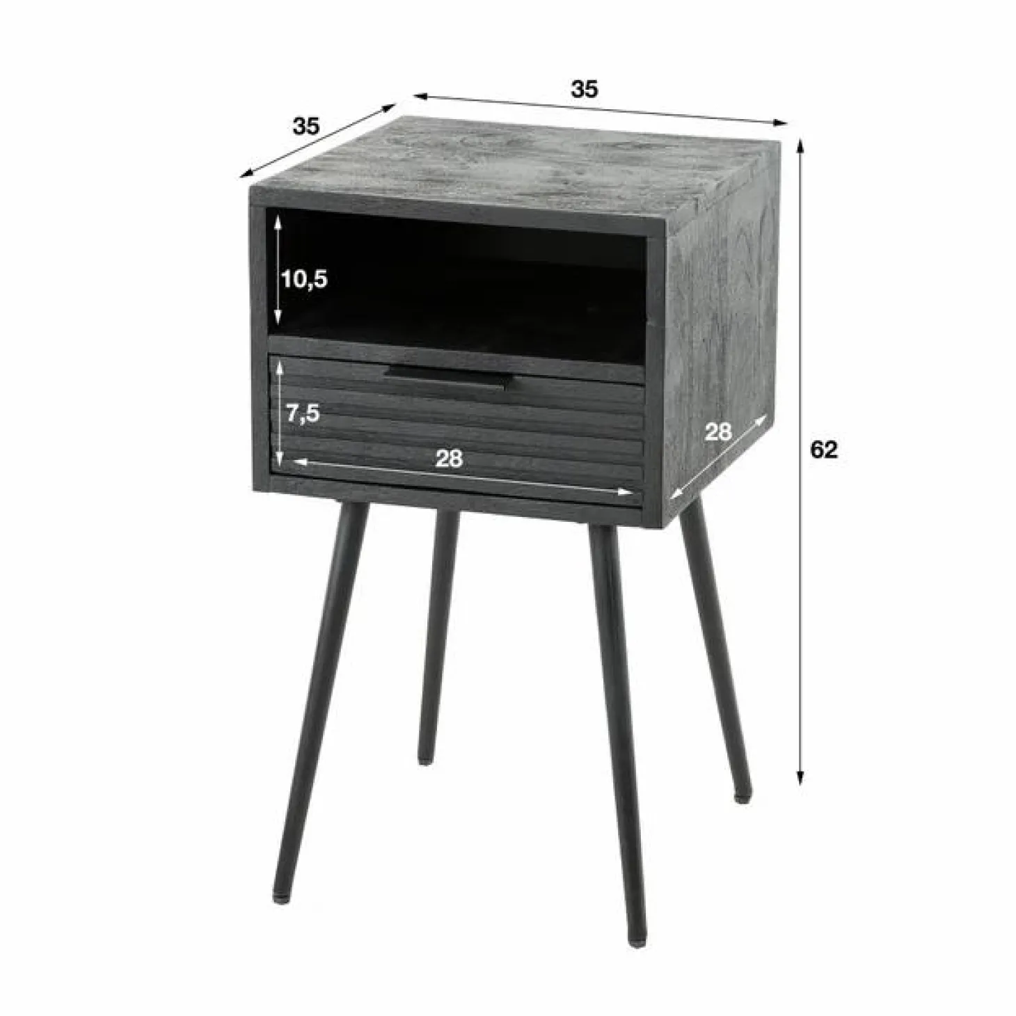 Nachtkastje Marina Mangohout met 1 lade - Zwart - Loft24.nl