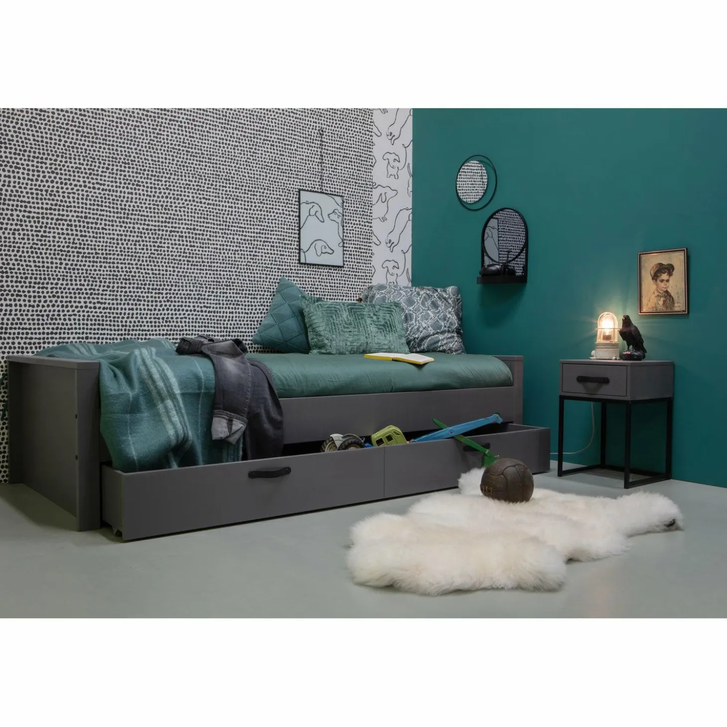 Nachtkastje Morris met 1 lade, kleur Leem - Loft24.nl