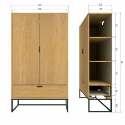 Opbergkast Silas Eiken, 149 x 85cm, kleur Naturel - Loft24.nl