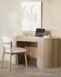 Organisch Bureau Kira Mangohout en Travertin - Naturel - Loft24.nl