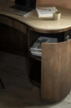 Organisch Bureau Mari Mangohout en Travertin - Bruin - Loft24.nl