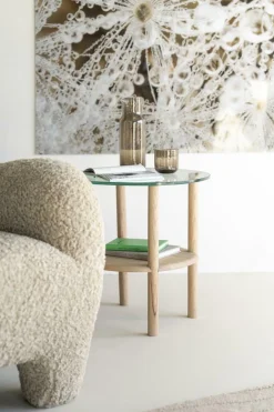 Organische Bijzettafel Cleo Glas en eikenhout 50 x 45cm - Naturel - Loft24.nl